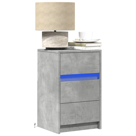 Bedside table with LED lights concrete gray wood material