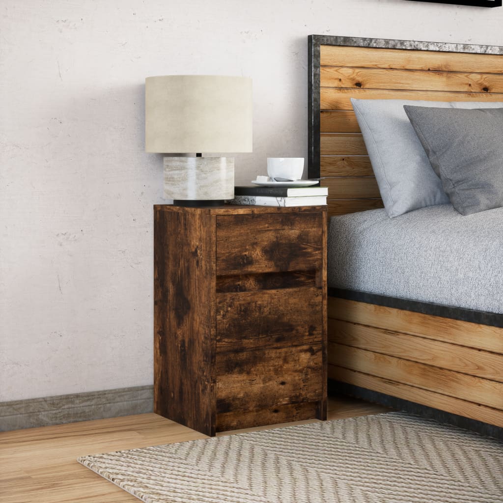 Bedside table with LED lights smoked oak wood material