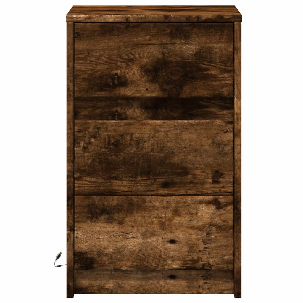 Bedside table with LED lights smoked oak wood material