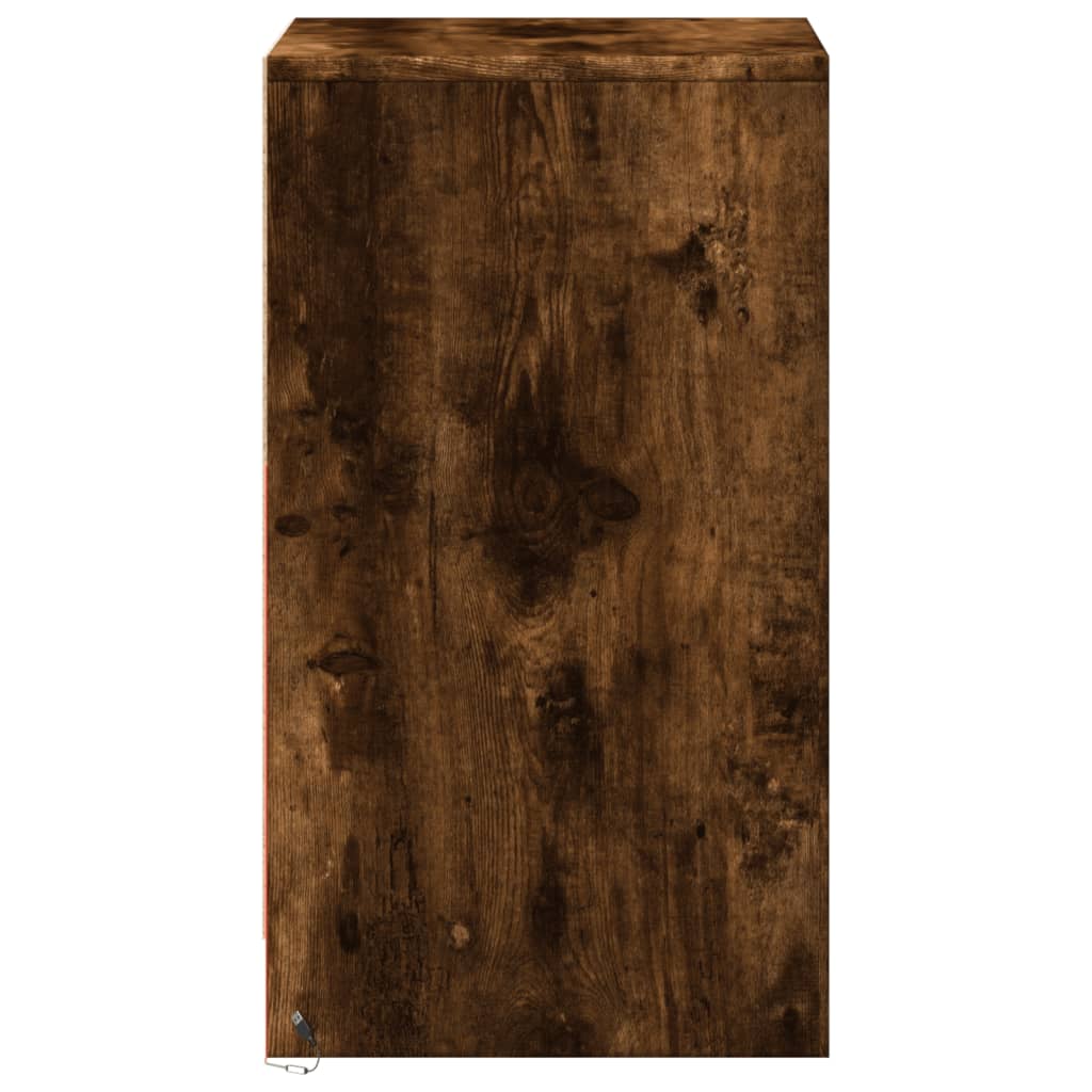 Bedside table with LED lights smoked oak wood material