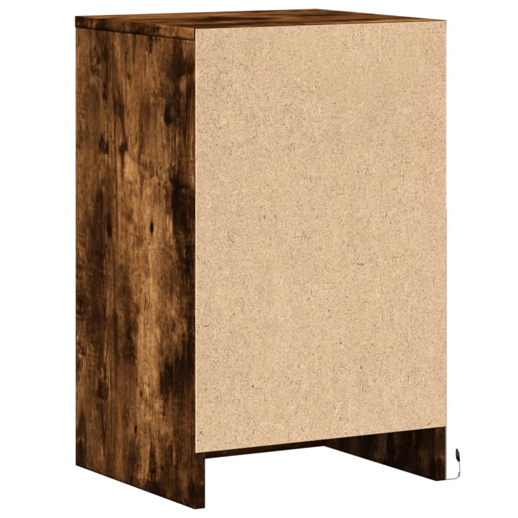 Bedside table with LED lights smoked oak wood material
