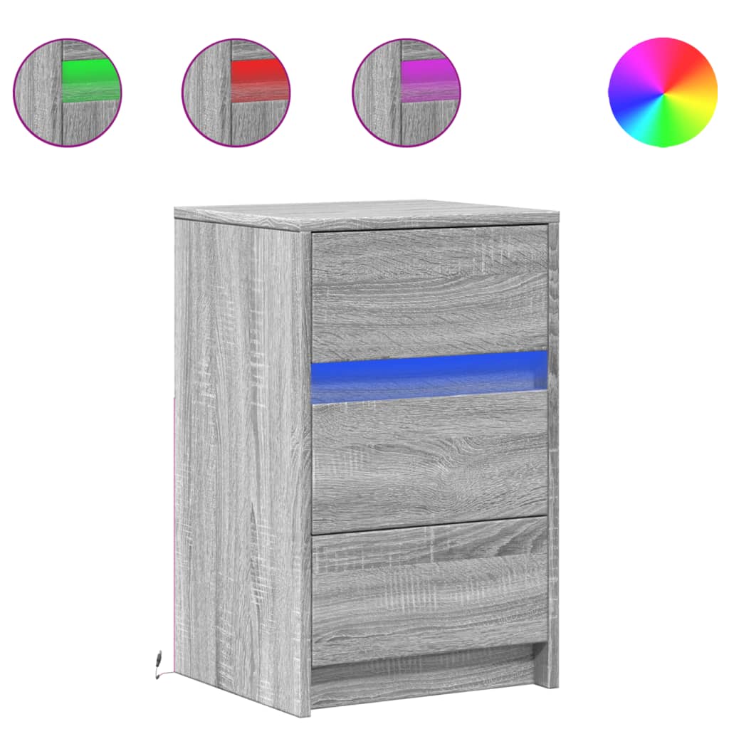 Bedside table with LED lights Gray Sonoma wood material