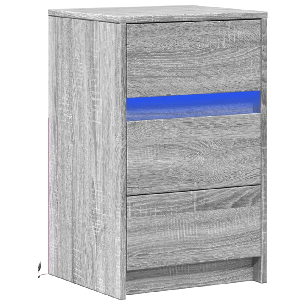 Bedside table with LED lights Gray Sonoma wood material