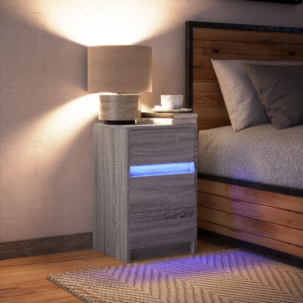 Bedside table with LED lights Gray Sonoma wood material
