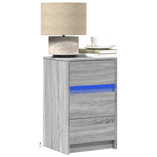 Bedside table with LED lights Gray Sonoma wood material