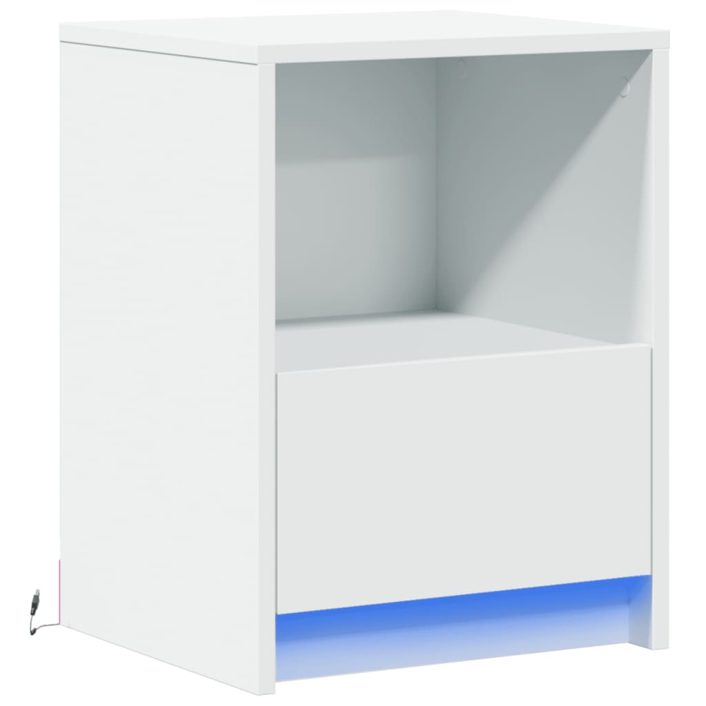 Bedside table with LED lights white wood material
