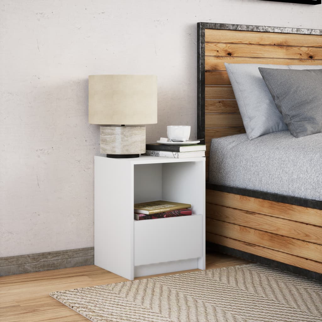 Bedside table with LED lights white wood material