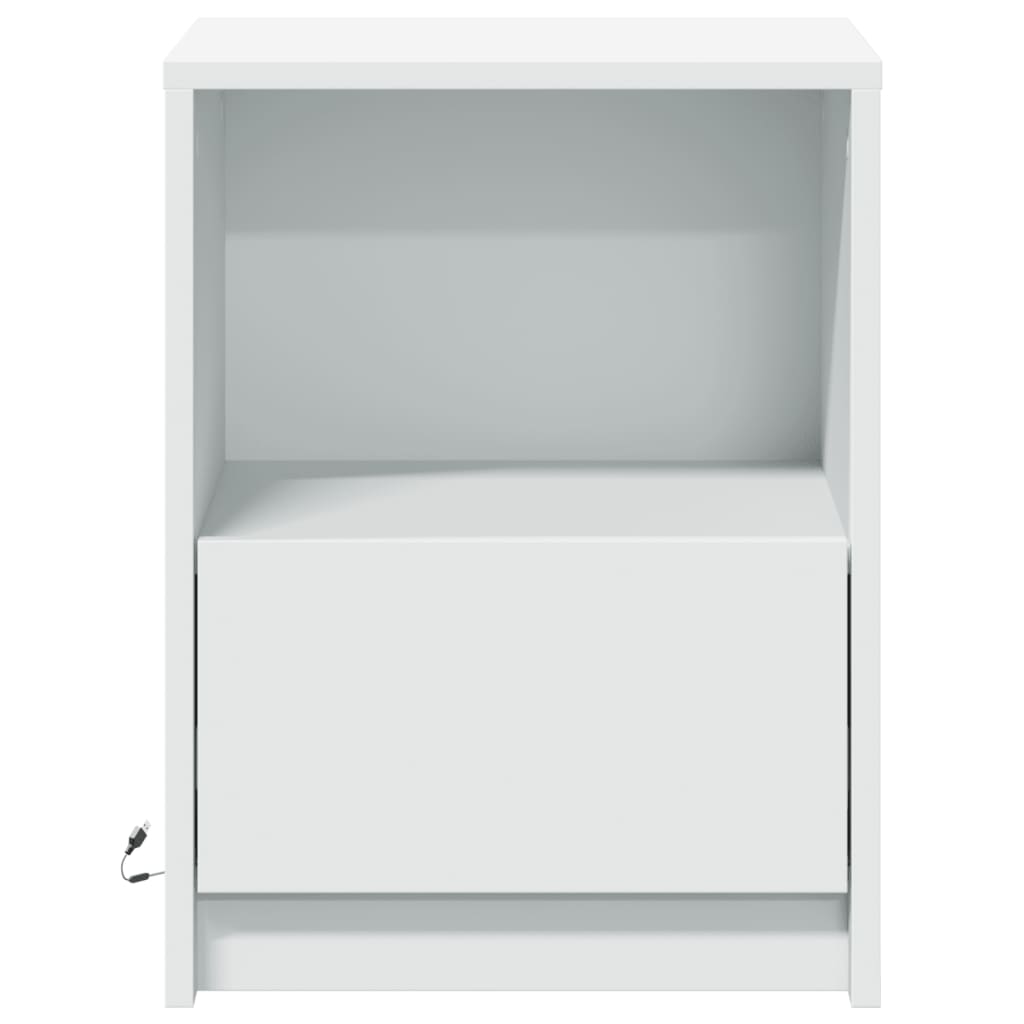 Bedside table with LED lights white wood material