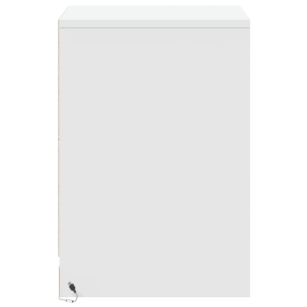 Bedside table with LED lights white wood material