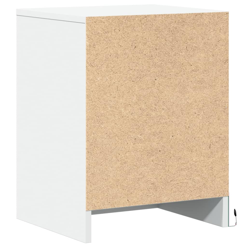 Bedside table with LED lights white wood material
