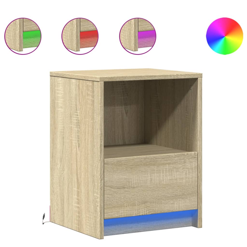 Bedside table with LED lights Sonoma oak wood material