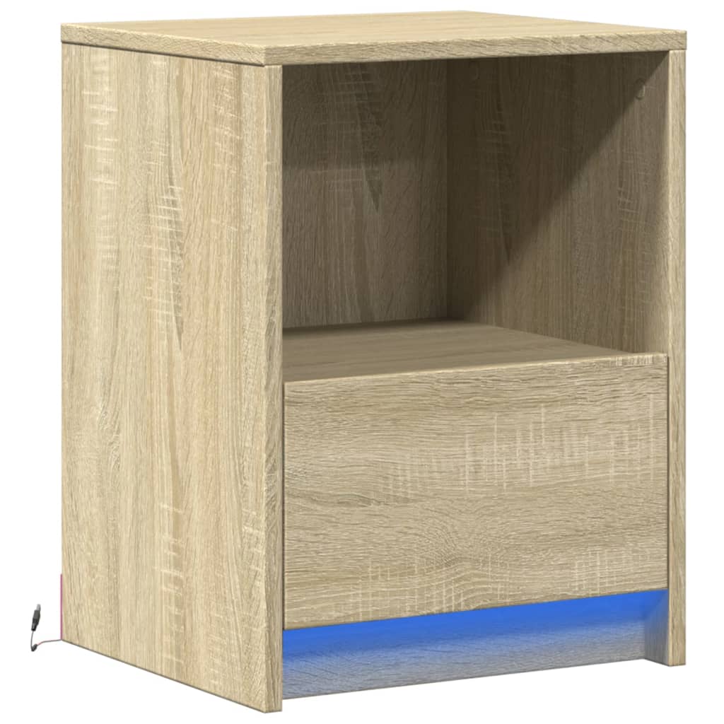 Bedside table with LED lights Sonoma oak wood material