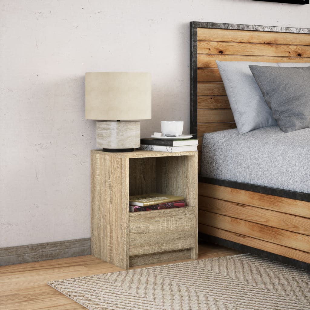 Bedside table with LED lights Sonoma oak wood material