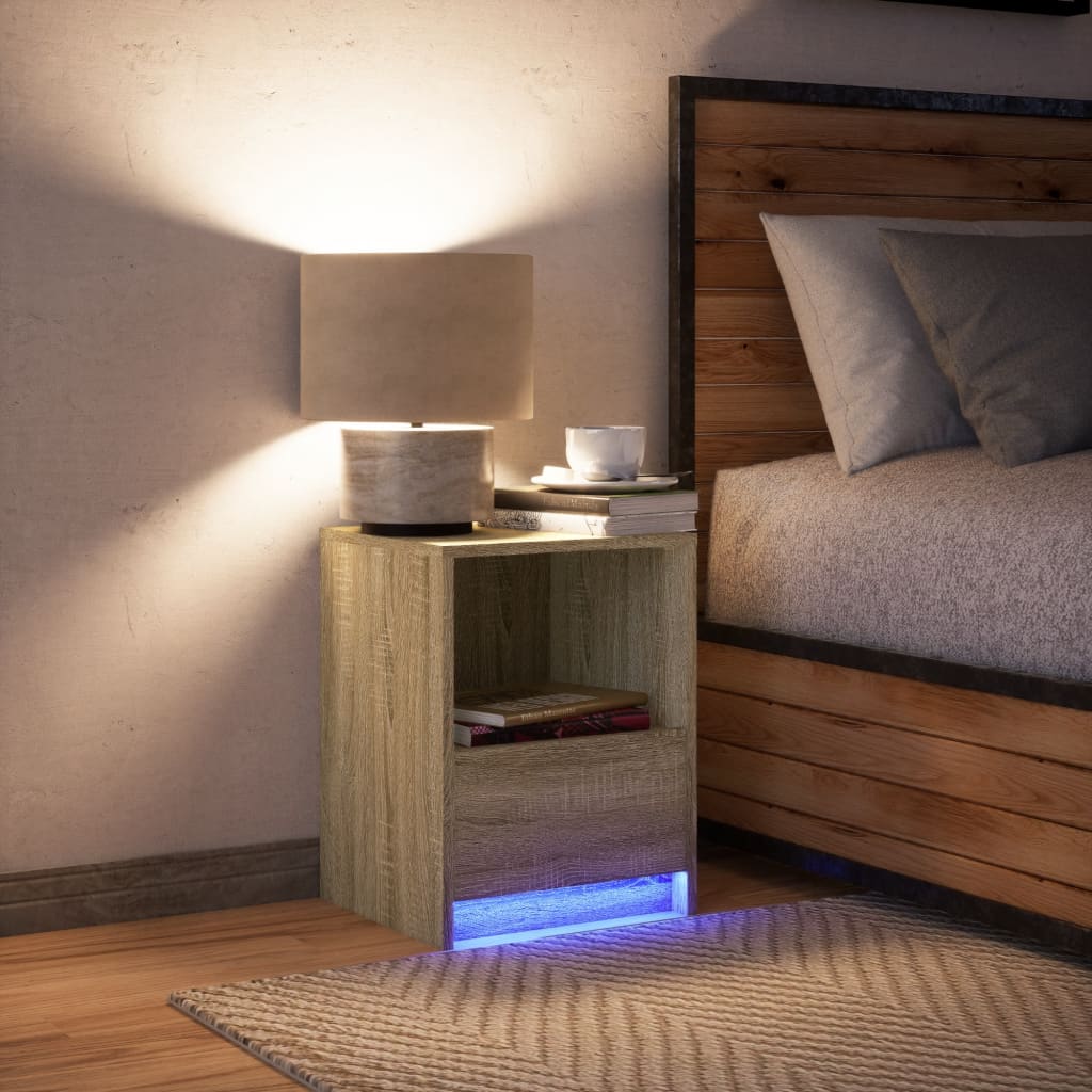 Bedside table with LED lights Sonoma oak wood material