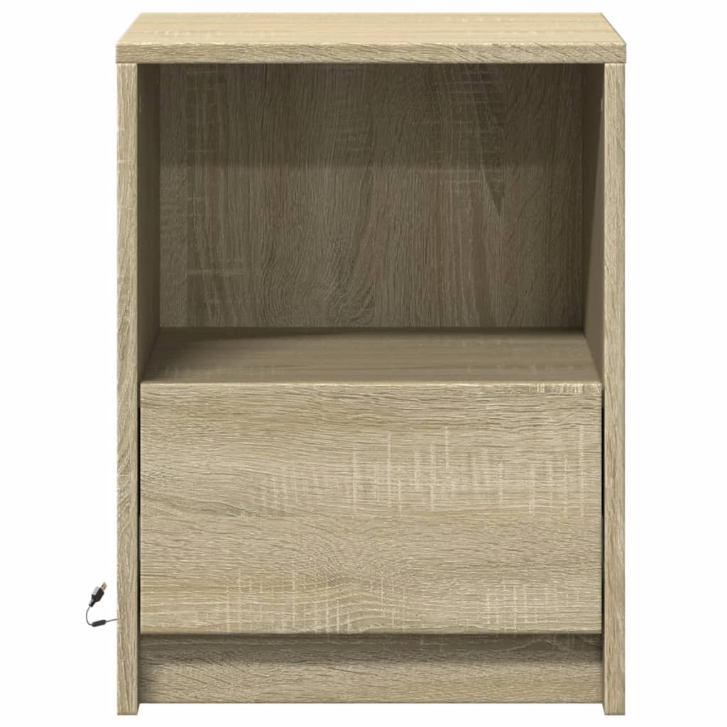 Bedside table with LED lights Sonoma oak wood material