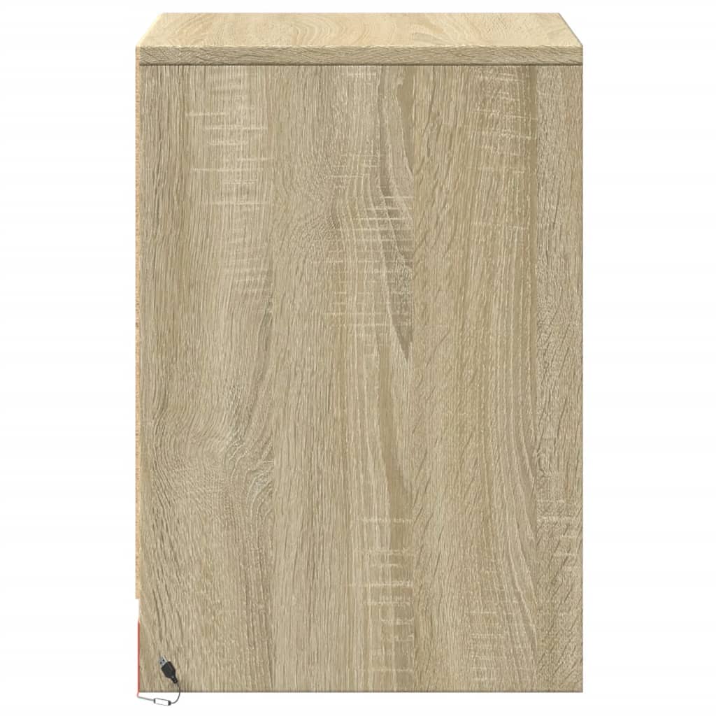Bedside table with LED lights Sonoma oak wood material