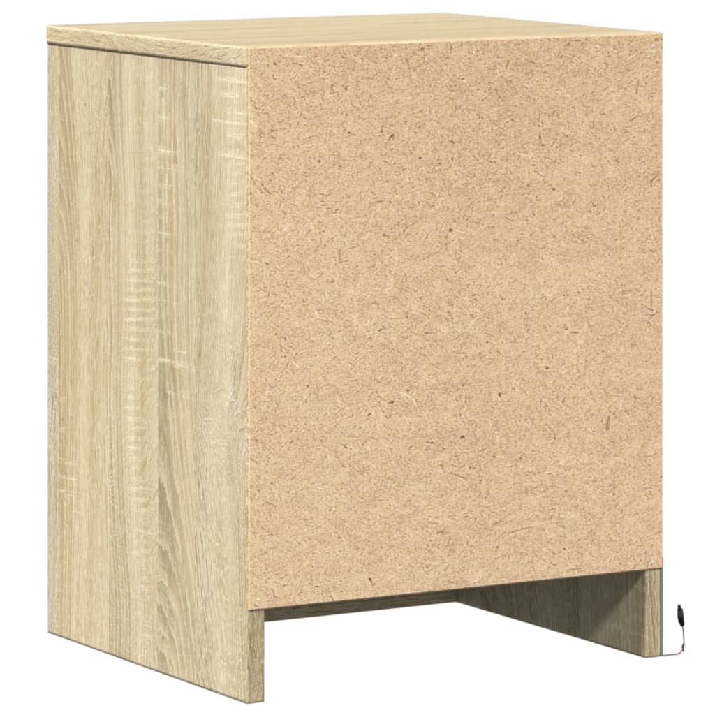 Bedside table with LED lights Sonoma oak wood material