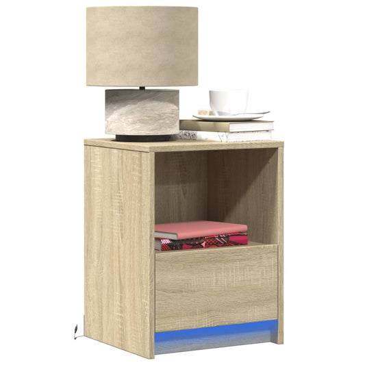 Bedside table with LED lights Sonoma oak wood material