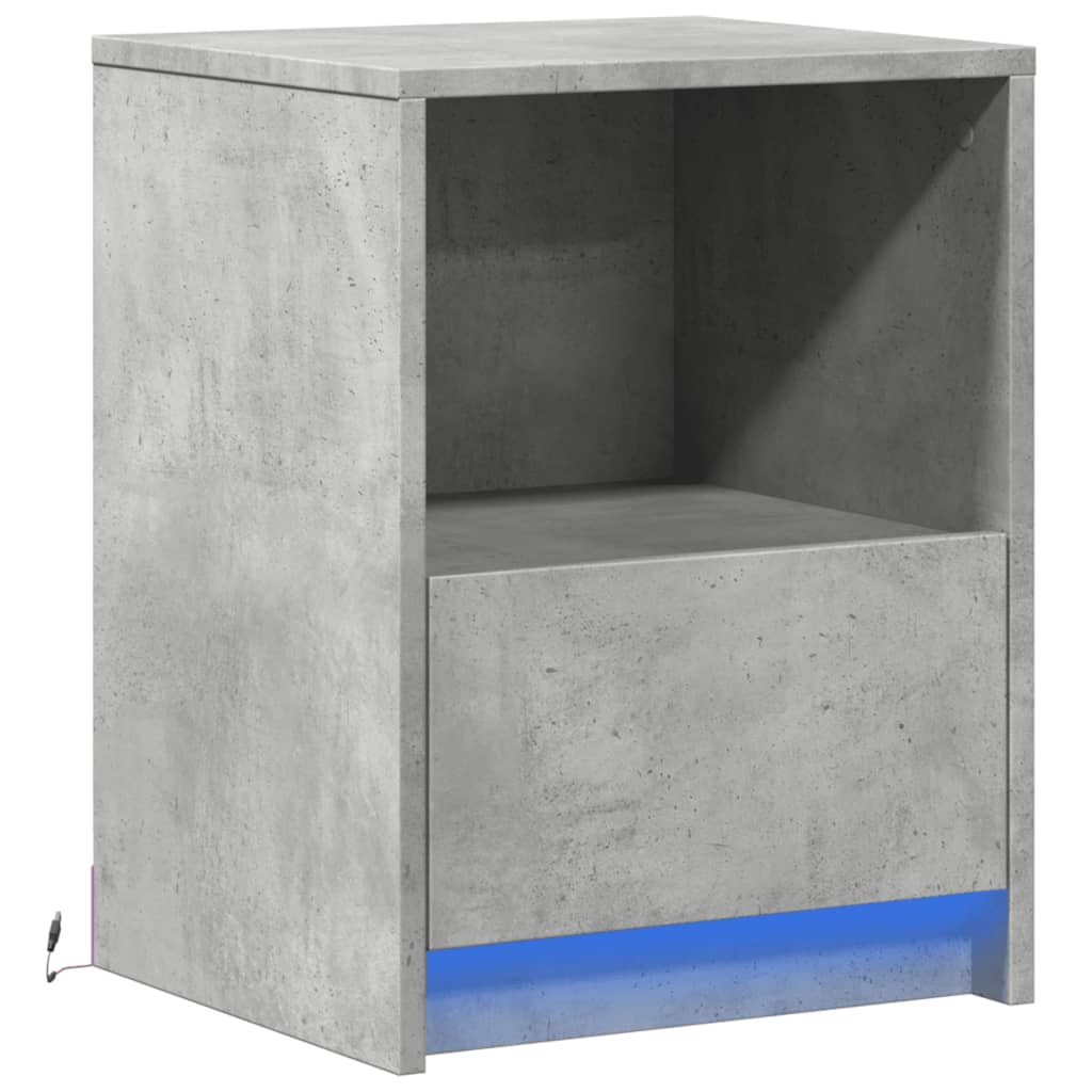 Bedside table with LED lights concrete gray wood material