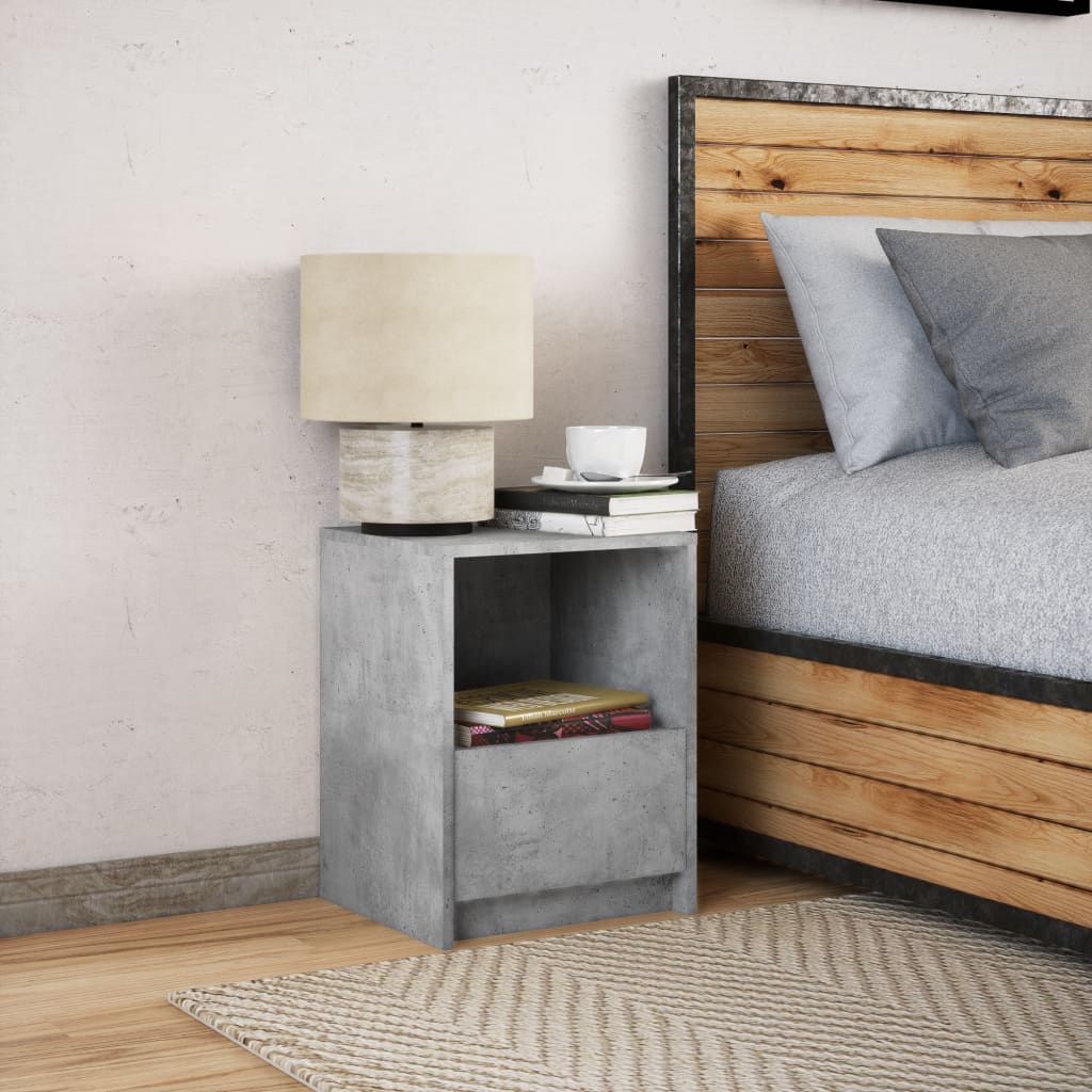 Bedside table with LED lights concrete gray wood material