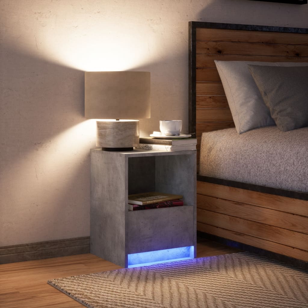 Bedside table with LED lights concrete gray wood material