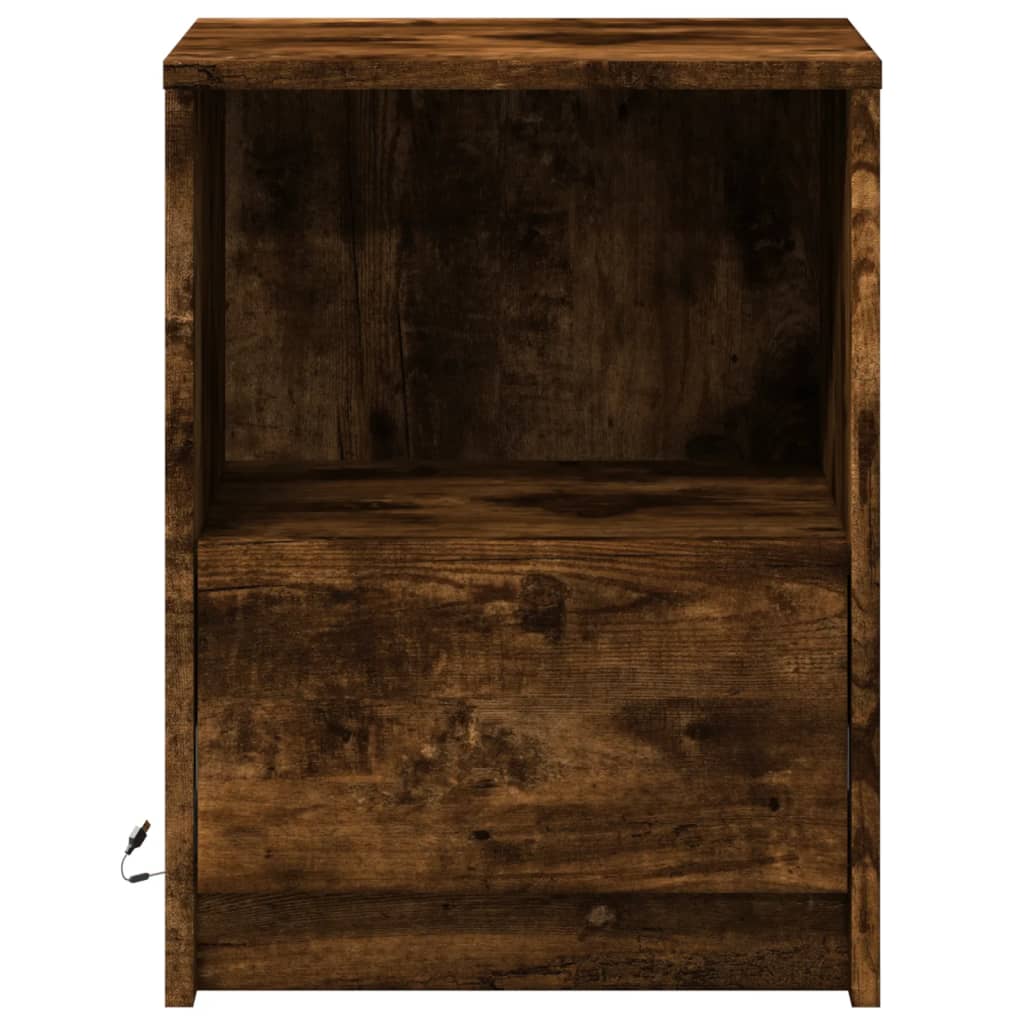 Bedside table with LED lights smoked oak wood material