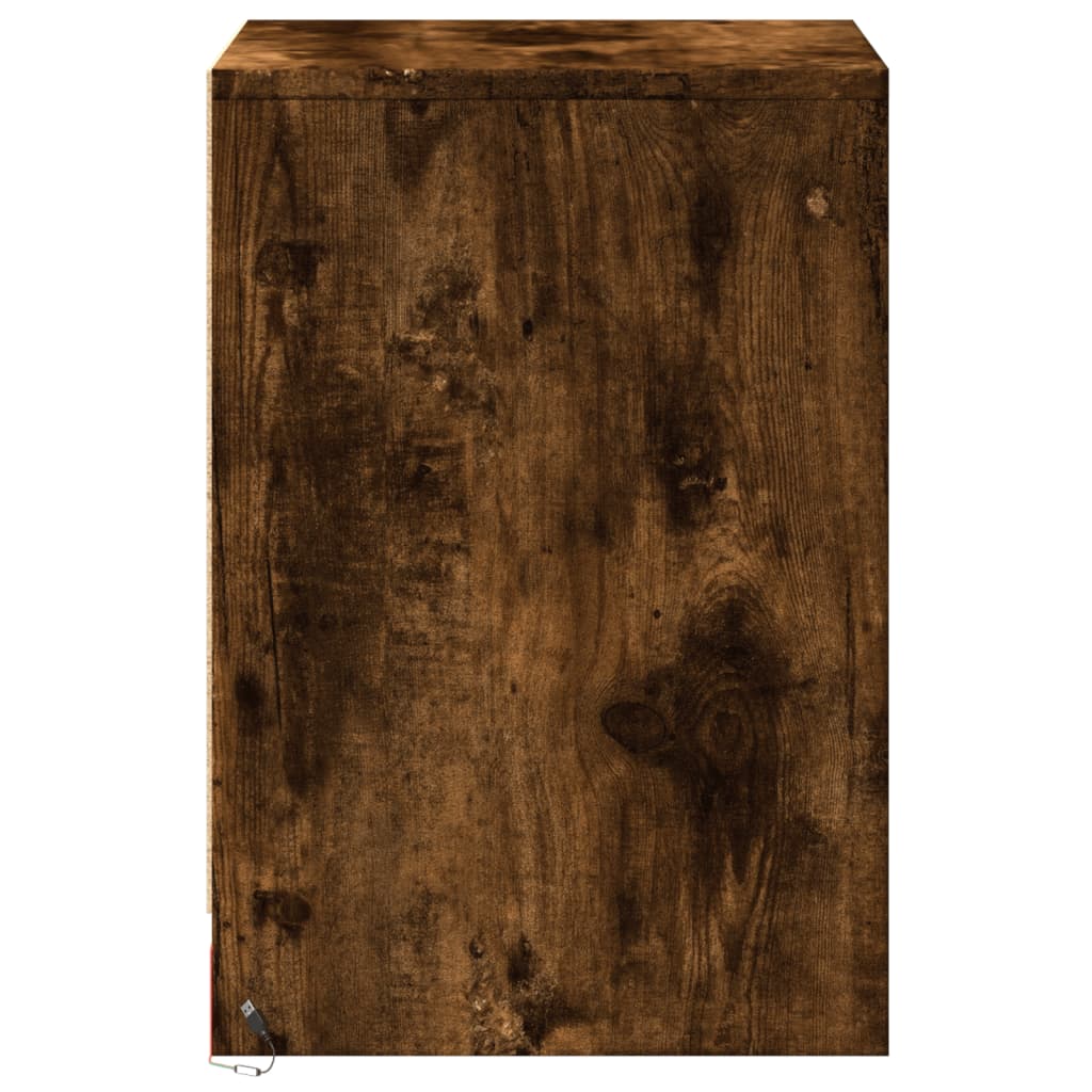 Bedside table with LED lights smoked oak wood material