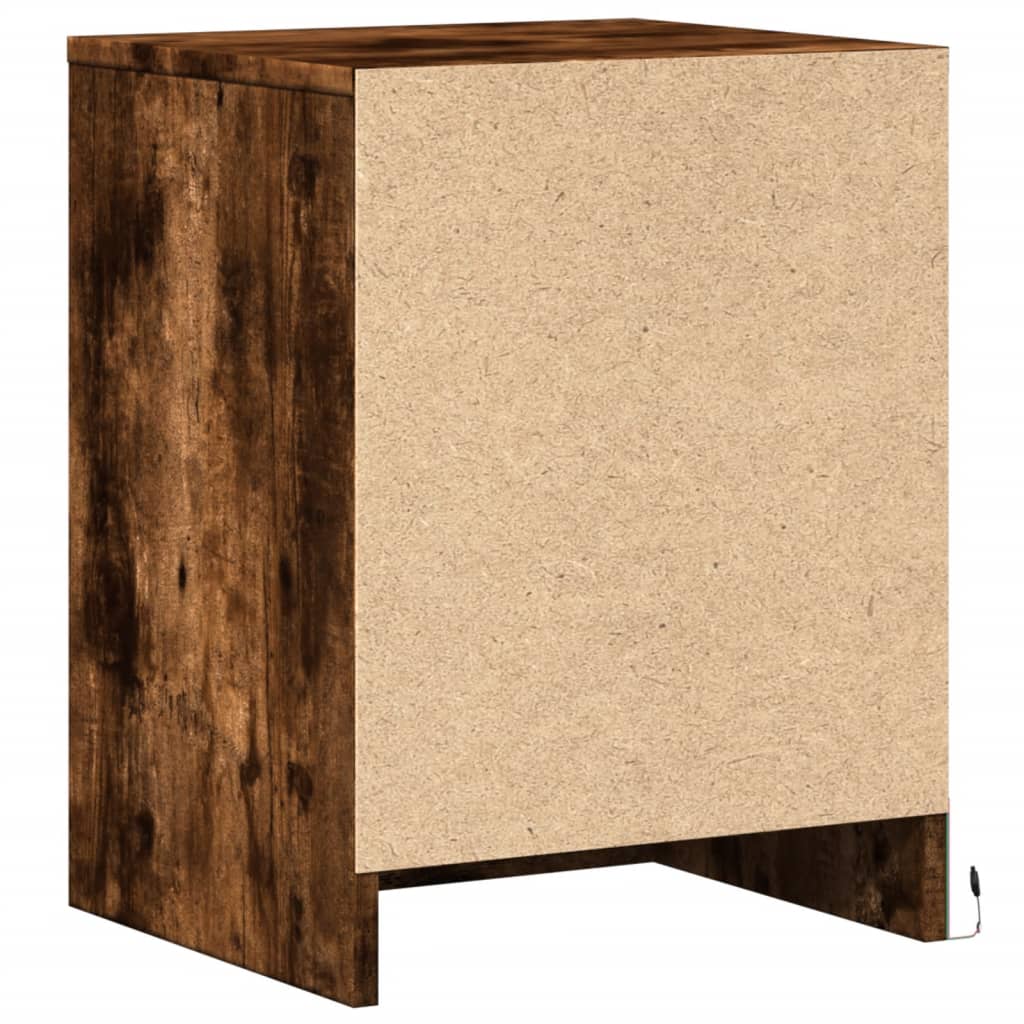 Bedside table with LED lights smoked oak wood material