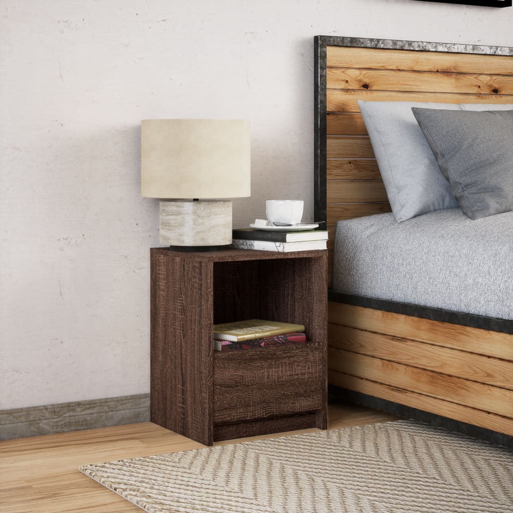 Bedside table with LED lights Brown oak look wood material