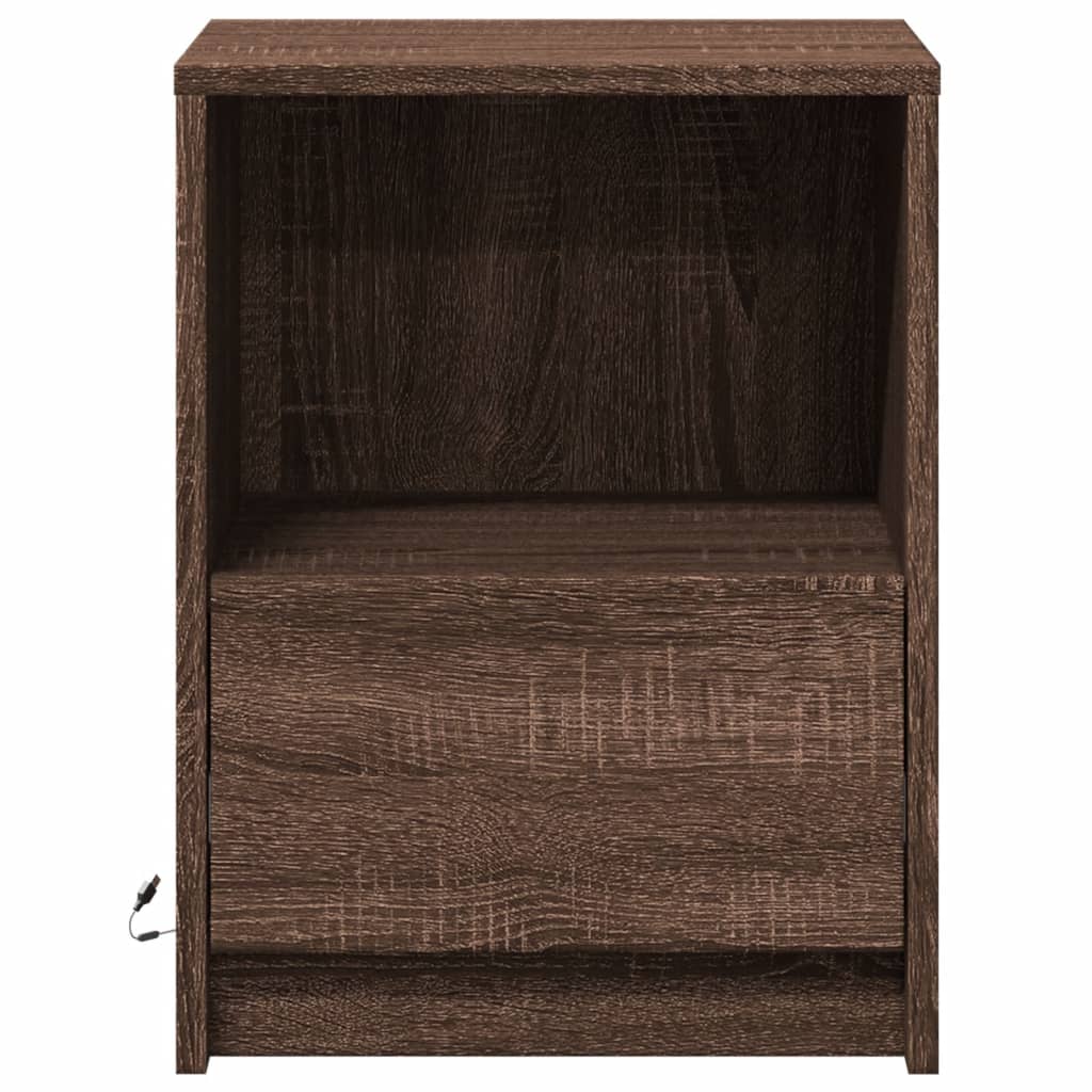 Bedside table with LED lights Brown oak look wood material
