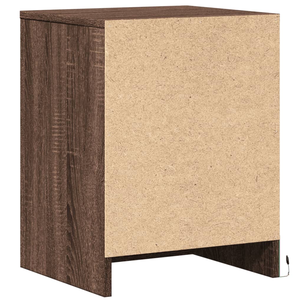 Bedside table with LED lights Brown oak look wood material