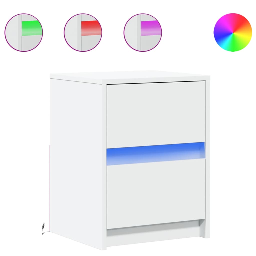 Bedside table with LED lights white wood material
