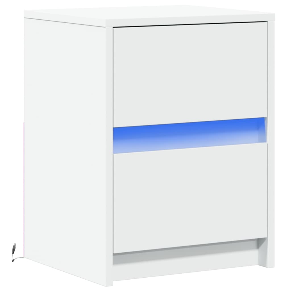 Bedside table with LED lights white wood material