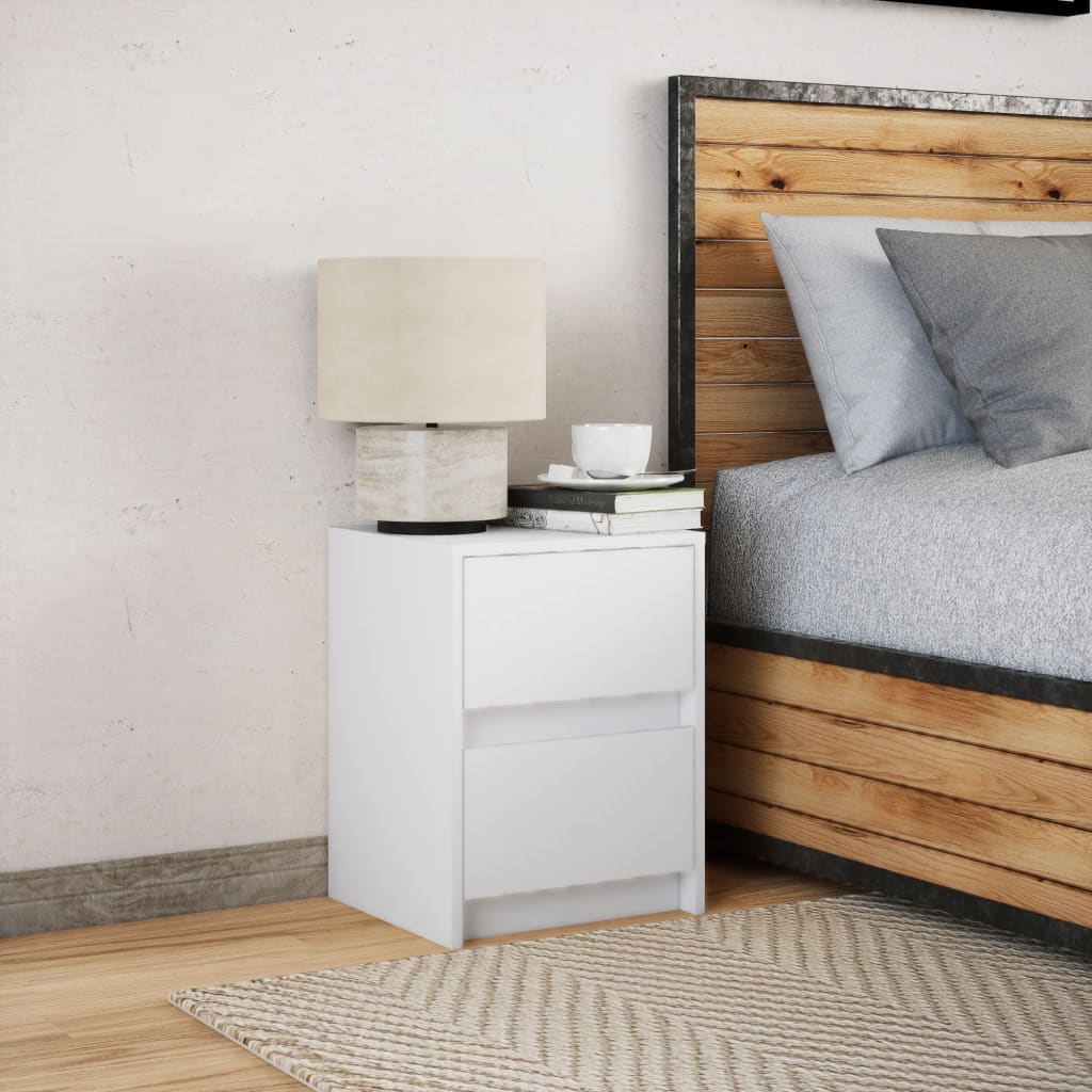 Bedside table with LED lights white wood material