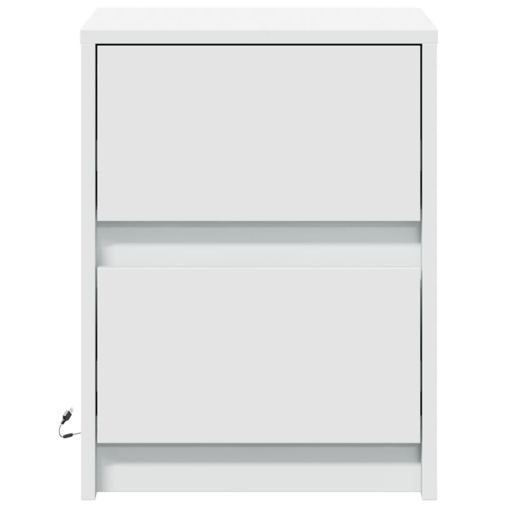 Bedside table with LED lights white wood material