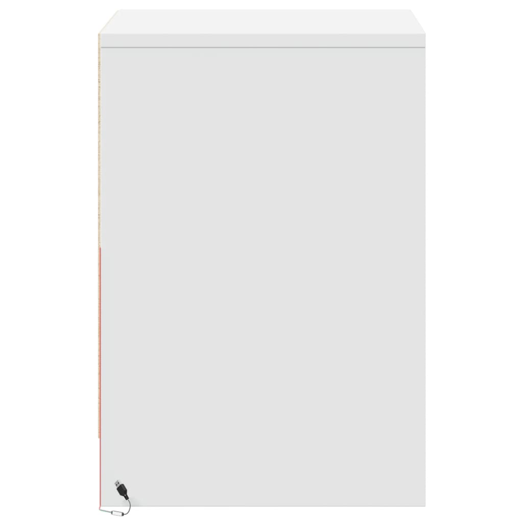 Bedside table with LED lights white wood material