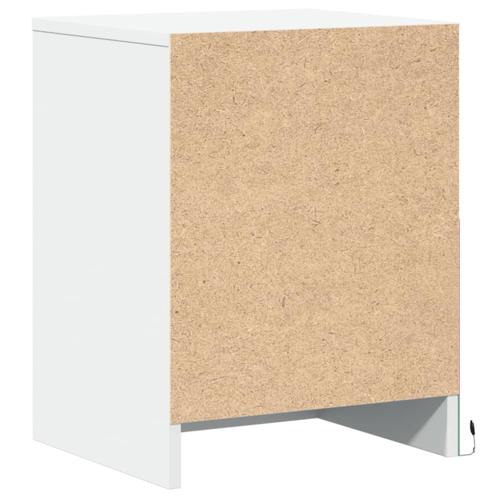 Bedside table with LED lights white wood material