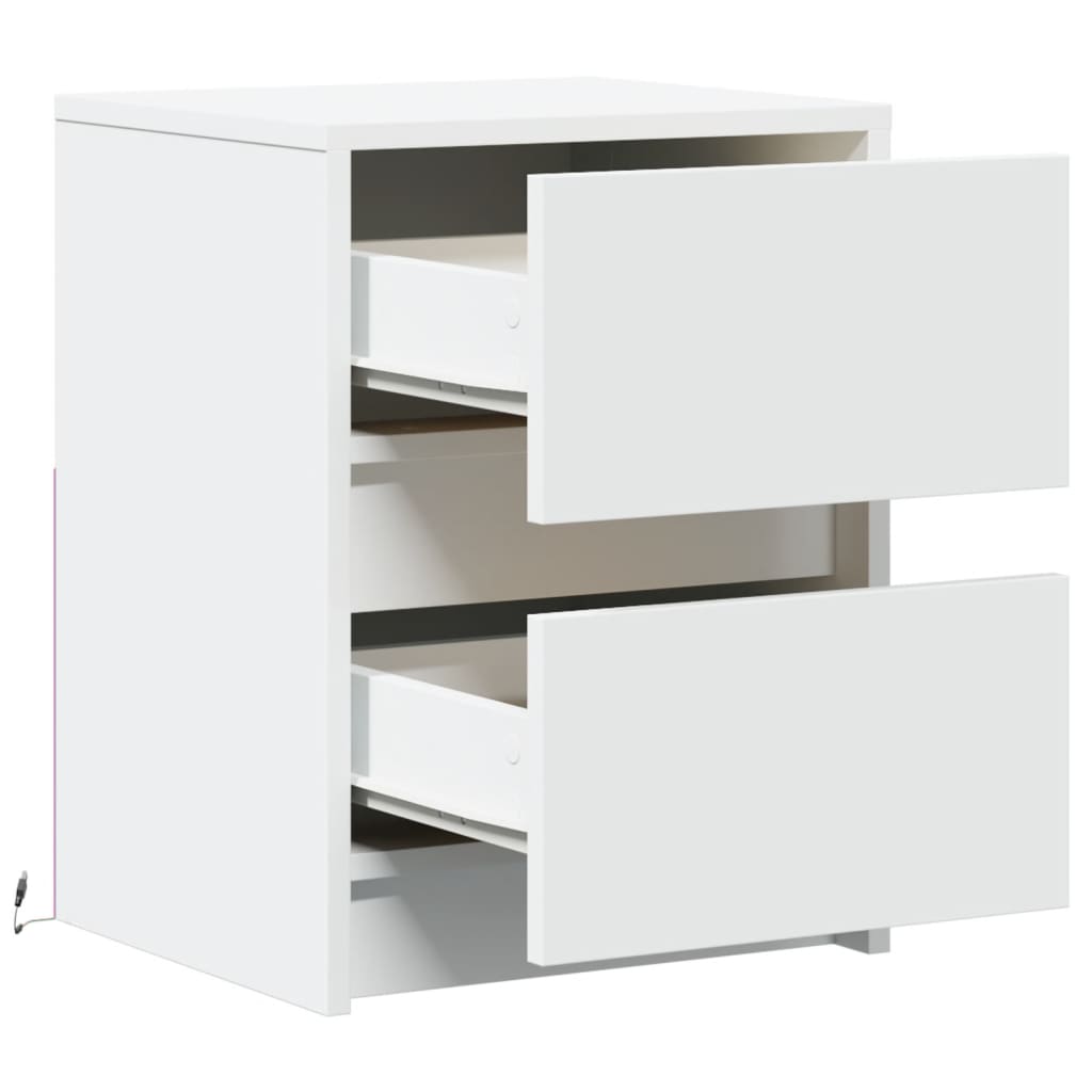 Bedside table with LED lights white wood material