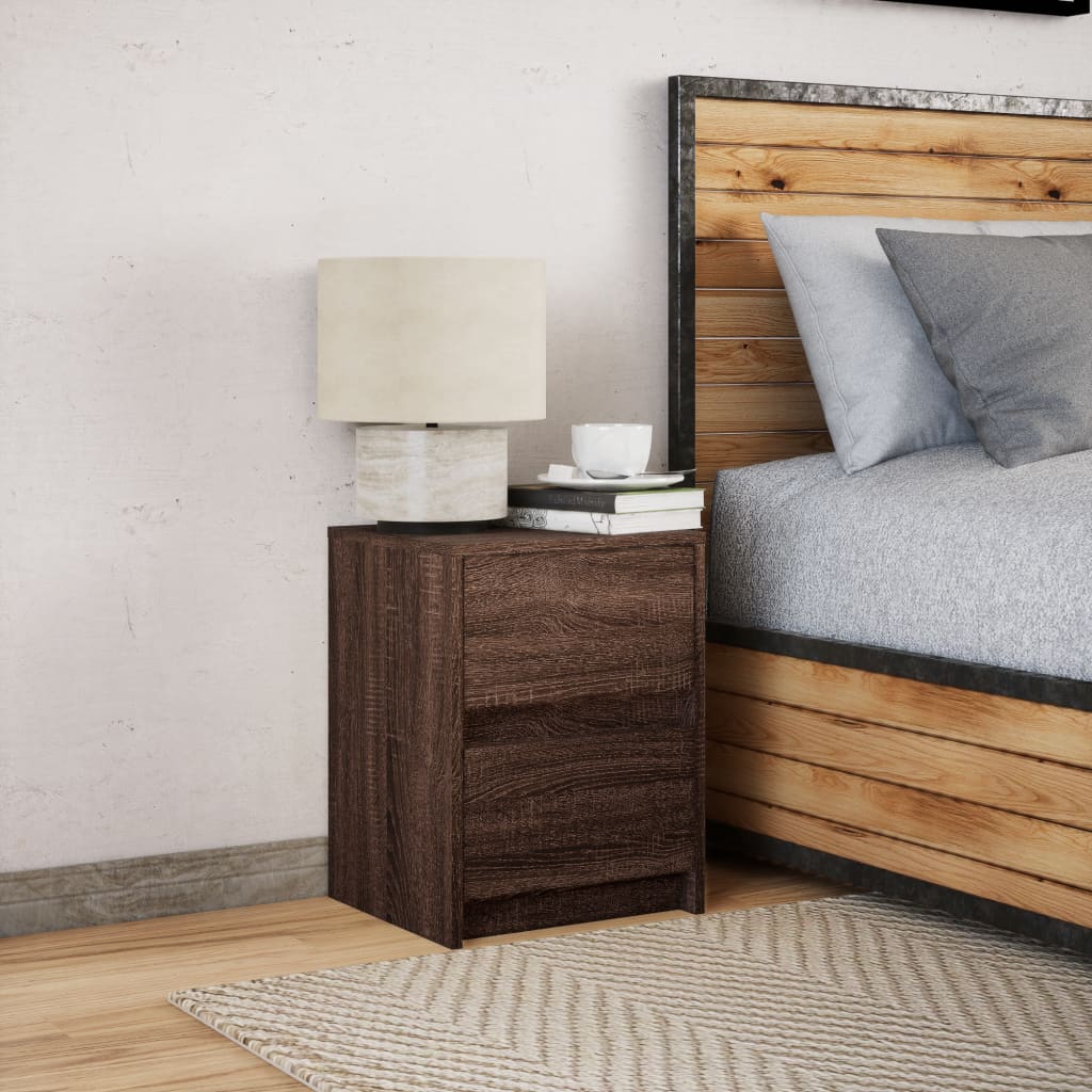 Bedside table with LED lights Brown oak look wood material