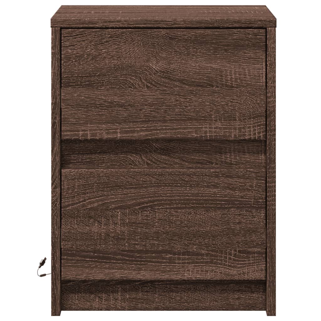 Bedside table with LED lights Brown oak look wood material