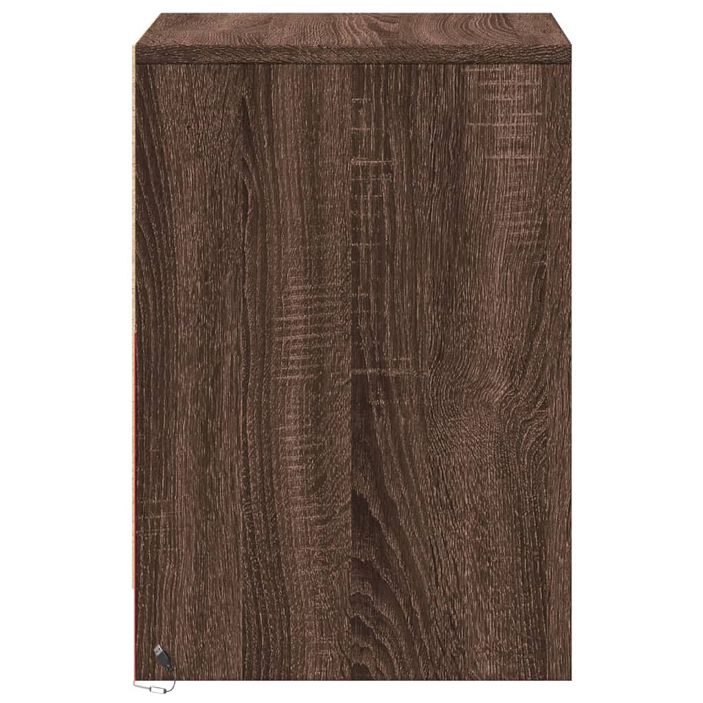 Bedside table with LED lights Brown oak look wood material