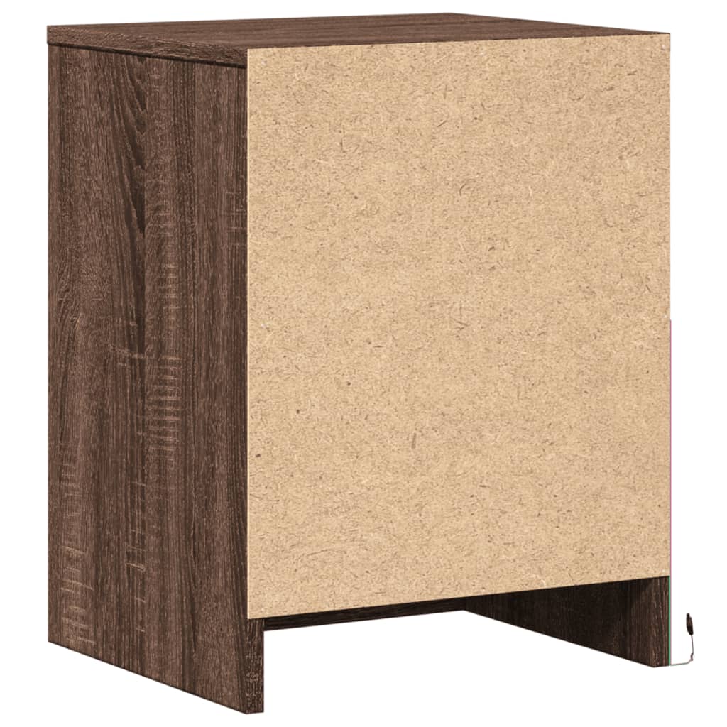 Bedside table with LED lights Brown oak look wood material