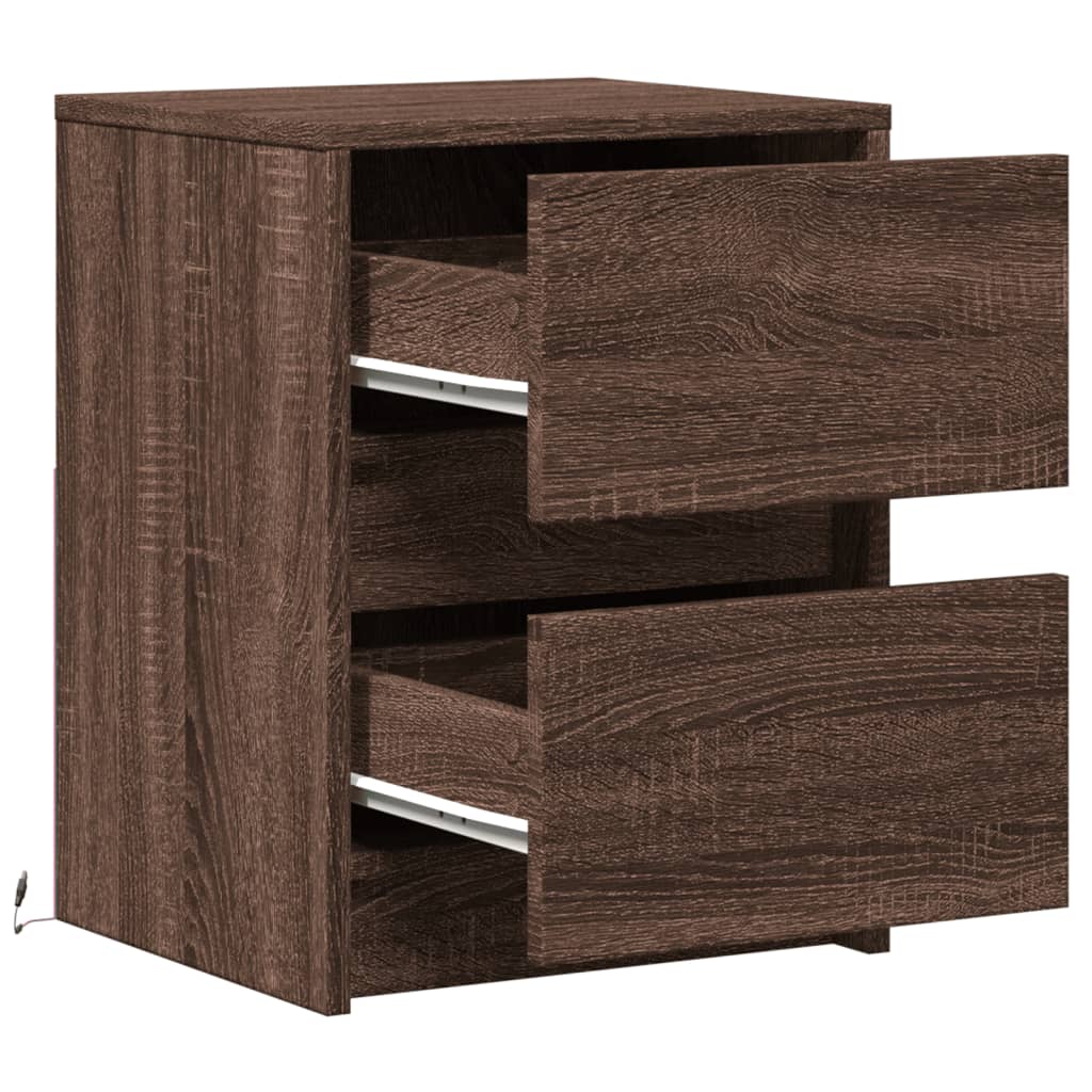 Bedside table with LED lights Brown oak look wood material