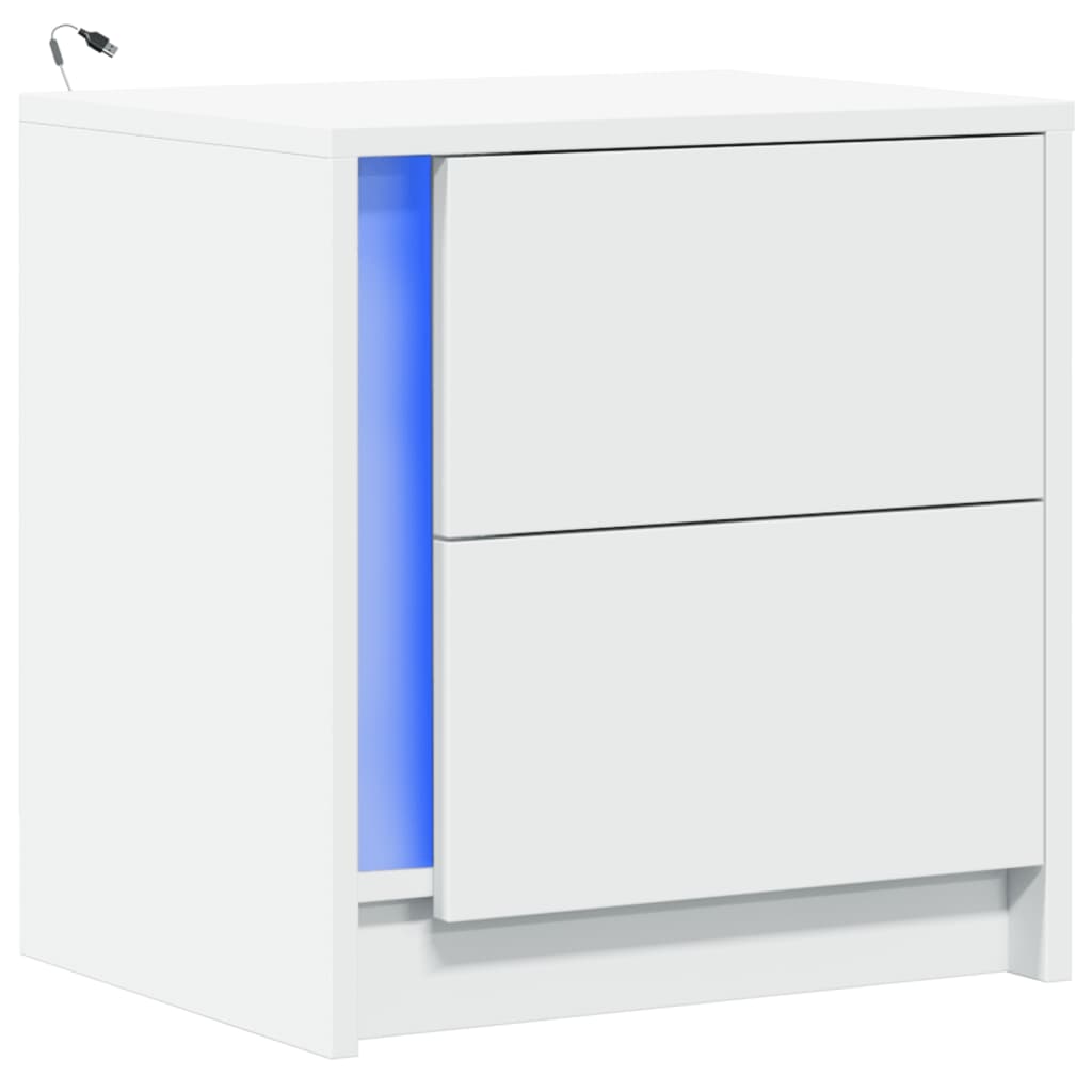 Bedside table with LED lights white wood material