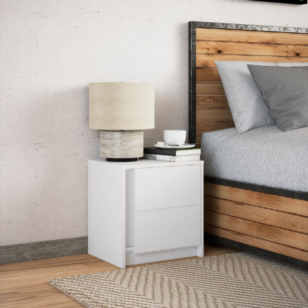 Bedside table with LED lights white wood material