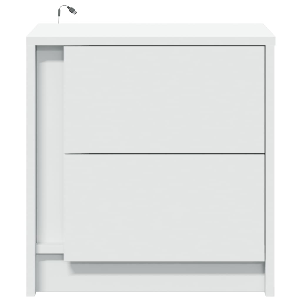 Bedside table with LED lights white wood material