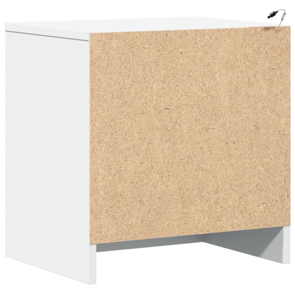 Bedside table with LED lights white wood material