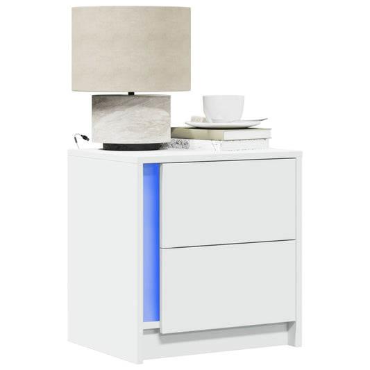 Bedside table with LED lights white wood material
