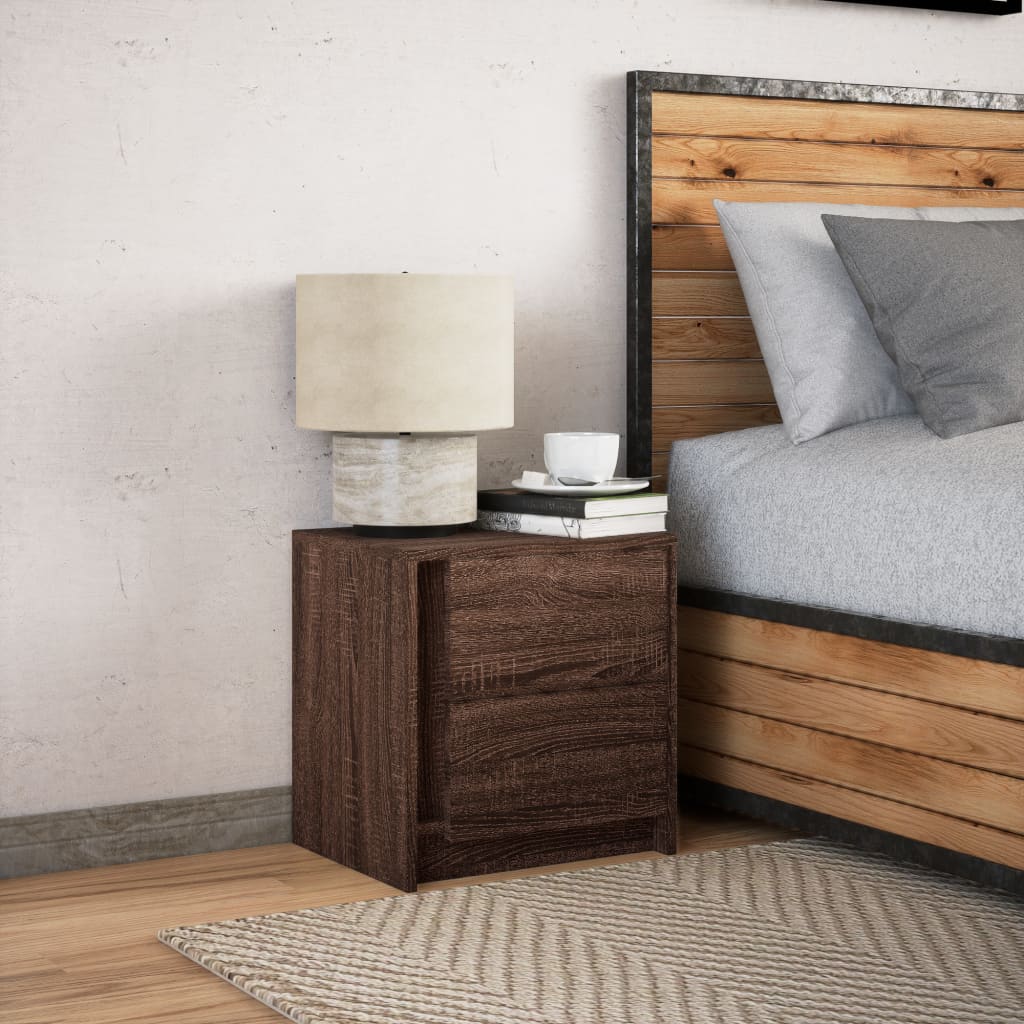 Bedside table with LED lights Brown oak look wood material