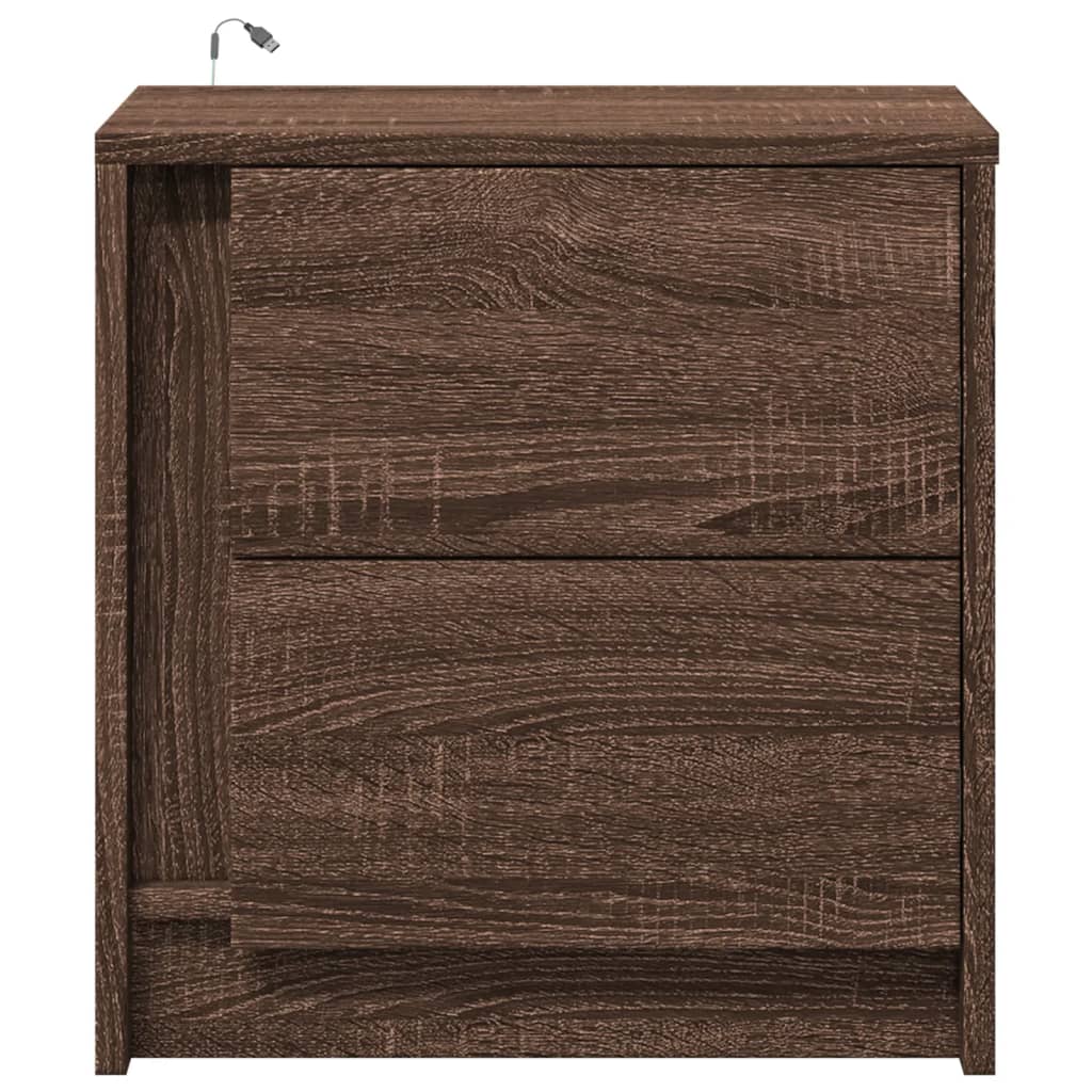 Bedside table with LED lights Brown oak look wood material